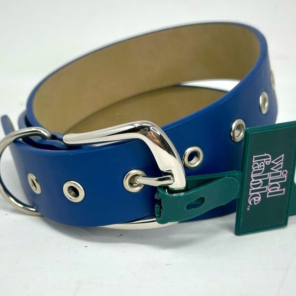 Retro Style Grommet Holes Blue Vegan Belt New with Tags - Picture 2 of 4